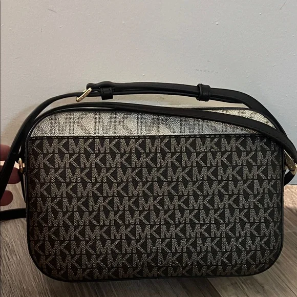 Michael Kors Black and Tan Crossbody Bag with Gold Accents - Picture 3 of 5